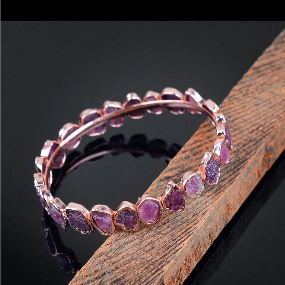 Handmade Natural Tourmaline Rough Gemstone Rose Gold Polished Bangle Bracelet
